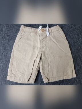 Carter's Kid's Linen Blend Tan Shorts Size 5 Pockets Button Elastic Waist Boys